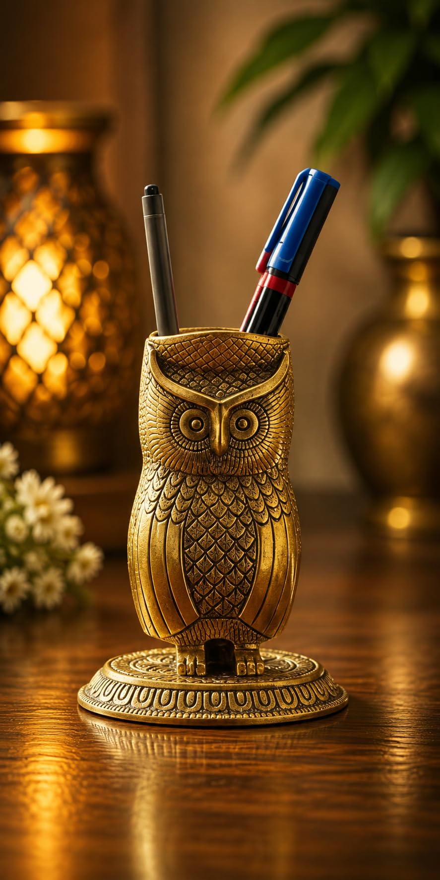 KridayKraft Metal Owl Shape Beautiful Pen Stand/Holder Decorative for Home, Office & Table Gift for have House Warming, Birthday...