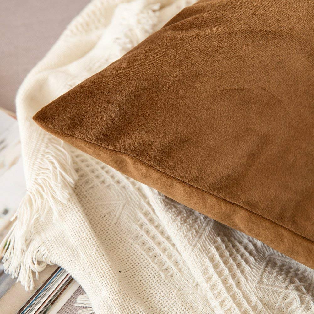 Khooti Velvet Cushion Cover, 24x24 (Brown) (Pack of 5)