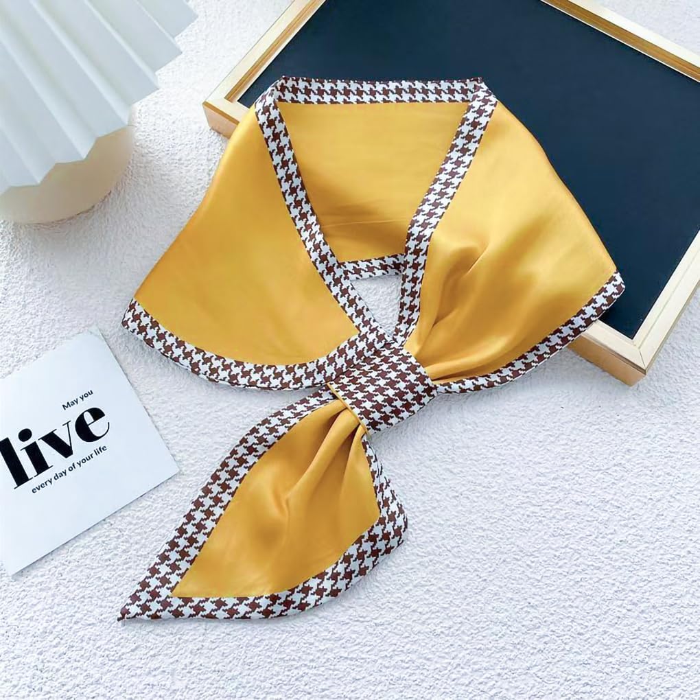 Buildcon Square Silk Like Head Scarf for Women, Elegant Silk Scarf Beautiful Bandanas, Versatile Silk Satin Hairing Scarf for Wrapping and Sleeping at Night, Yellow