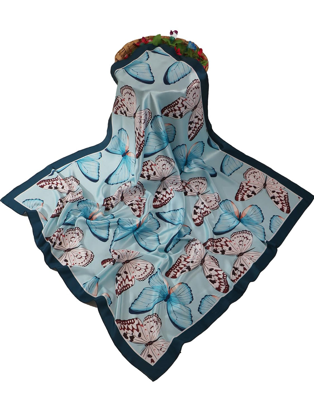 leeza store Women's Red & Blue Polyester Satin Silk Square Pattern Digital Printed Scarf || Dupatta || Stole || Beach Wear || Fashion Accesorries || Bandana || Head Scarf || Hair Wrap