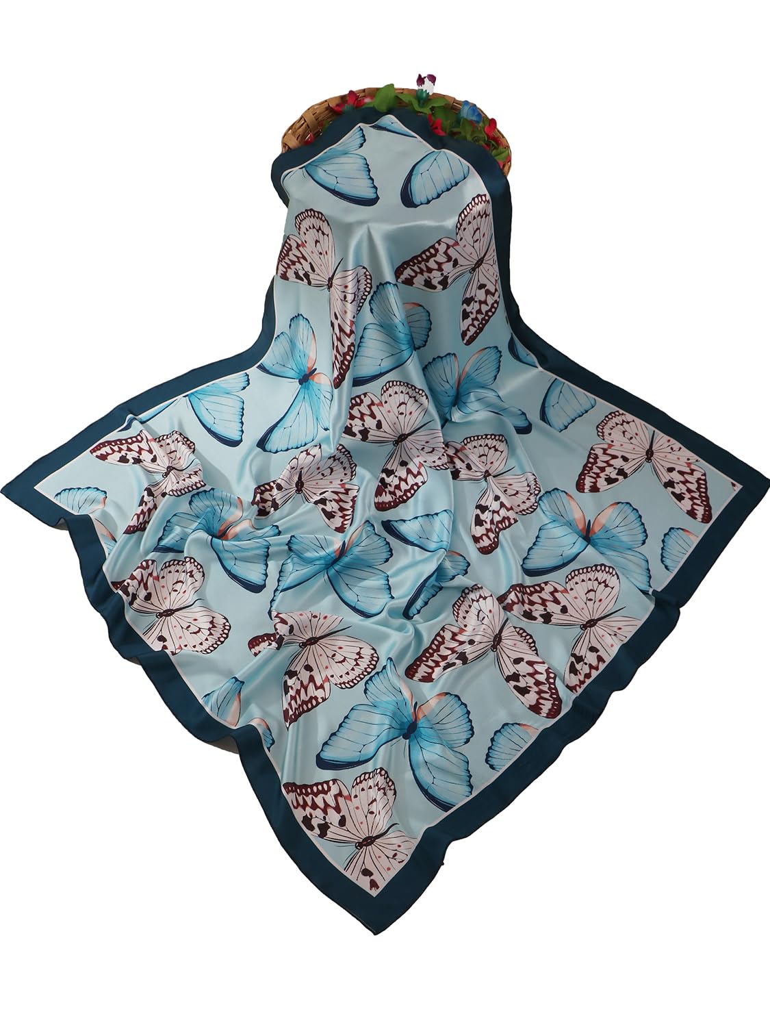 leeza store Women's Red & Blue Polyester Satin Silk Square Pattern Digital Printed Scarf || Dupatta || Stole || Beach Wear || Fashion Accesorries || Bandana || Head Scarf || Hair Wrap