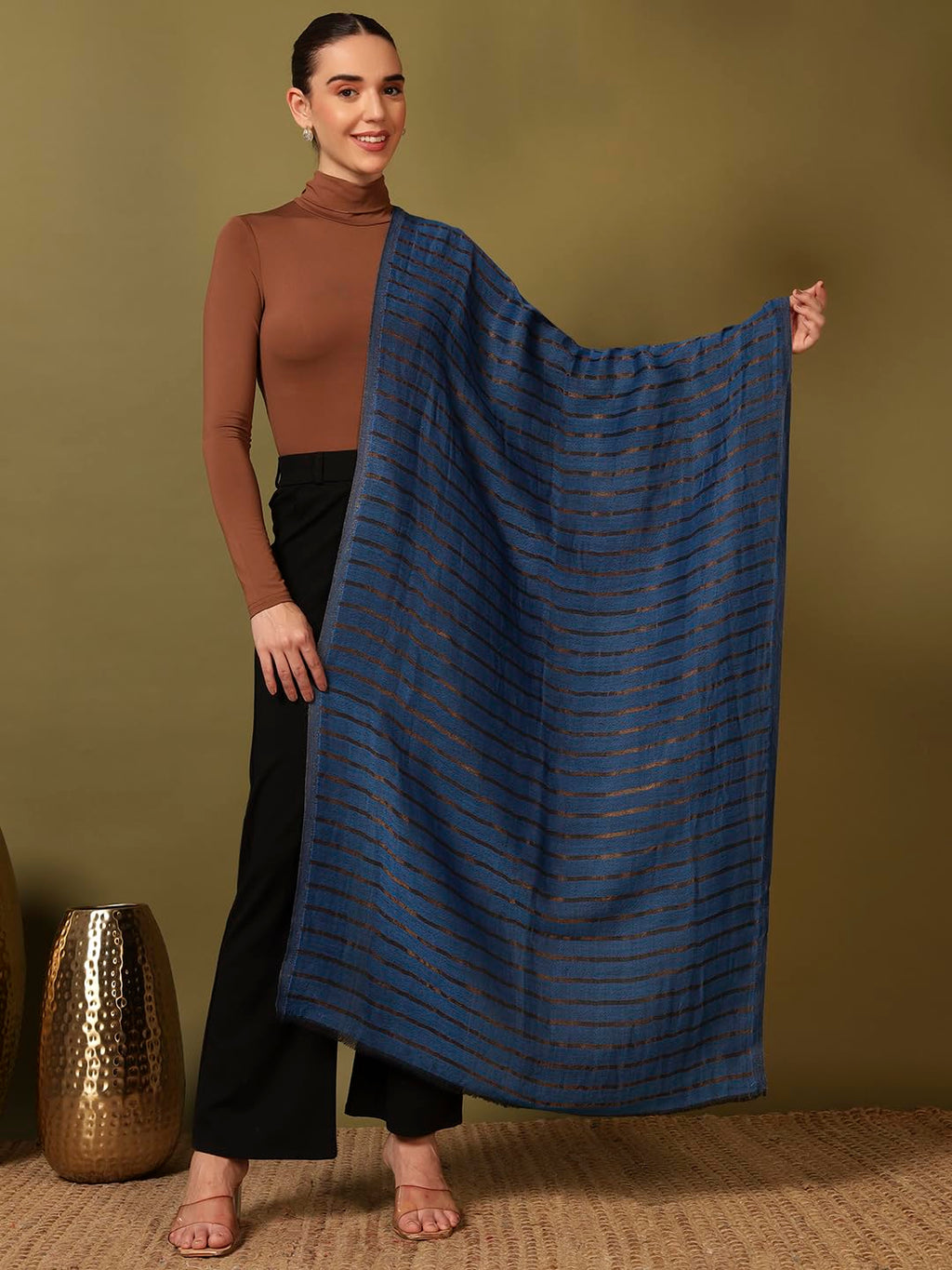 Pashmoda Women Golden Mirage Reversible Zari Moonlight Fine Wool Stole (Size : 28x80in, 71X203cm) ZSST05