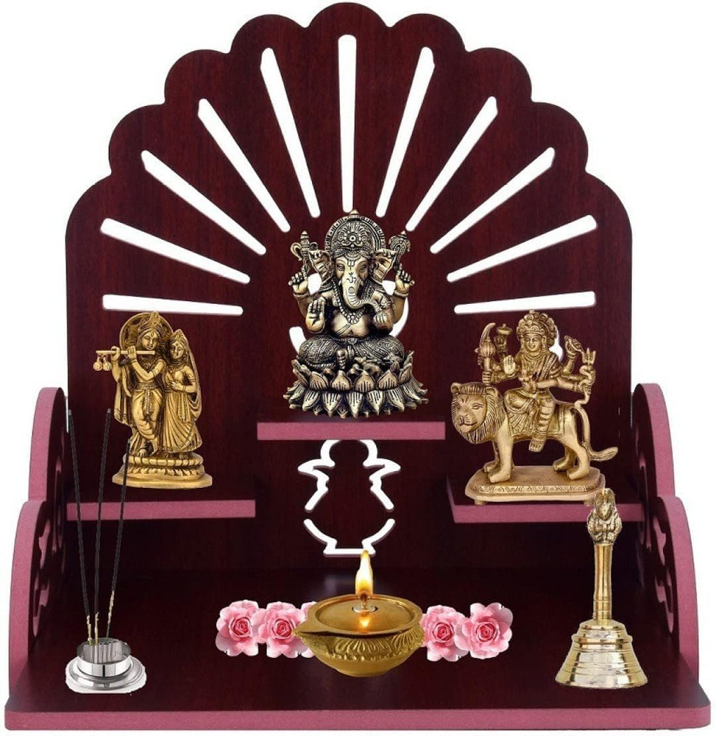 BerryBox Wooden Puja Mandir with Om for Home | Small Wall Mount & Table Top Pooja Temple | Compact Wooden Mandir Stand for Prayer Room, Living Room & Office Decor Medium Size