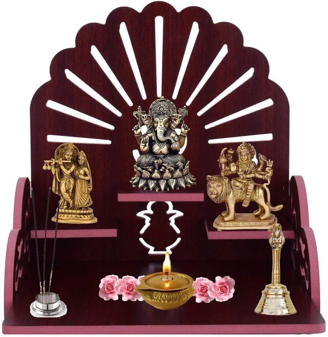 BerryBox Wooden Puja Mandir with Om for Home | Small Wall Mount & Table Top Pooja Temple | Compact Wooden Mandir Stand for Prayer Room, Living Room & Office Decor Medium Size