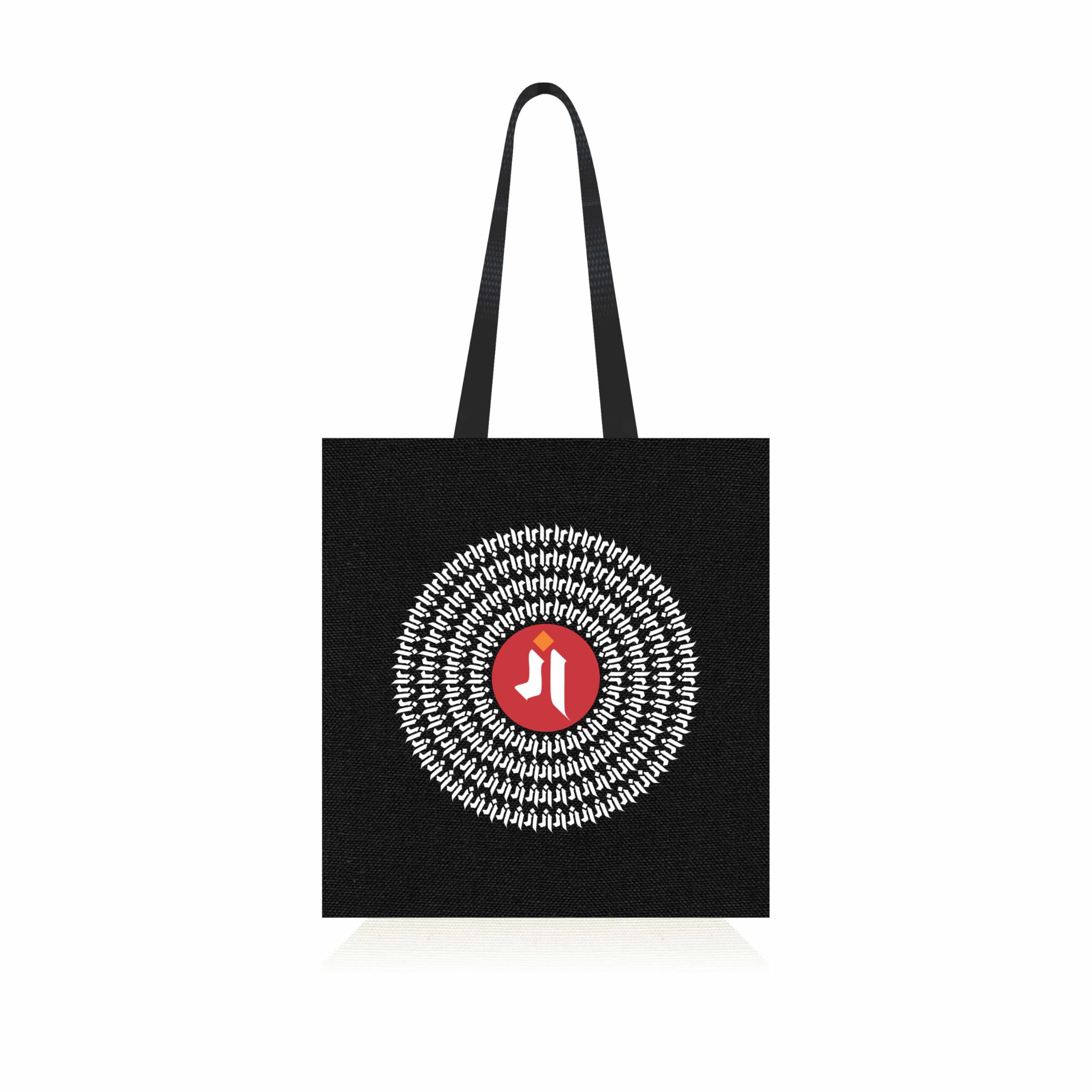 AKSHARYOGI Ganesh Mantra Calligraphy Canvas Tote Shoulder Bag | 100% Organic & Eco-Friendly Cotton Shopping/Grocery Bag | Sturdy Canvas Bag 15kgs Capacity | Reusable Tote Bag for Womens Girls in Black