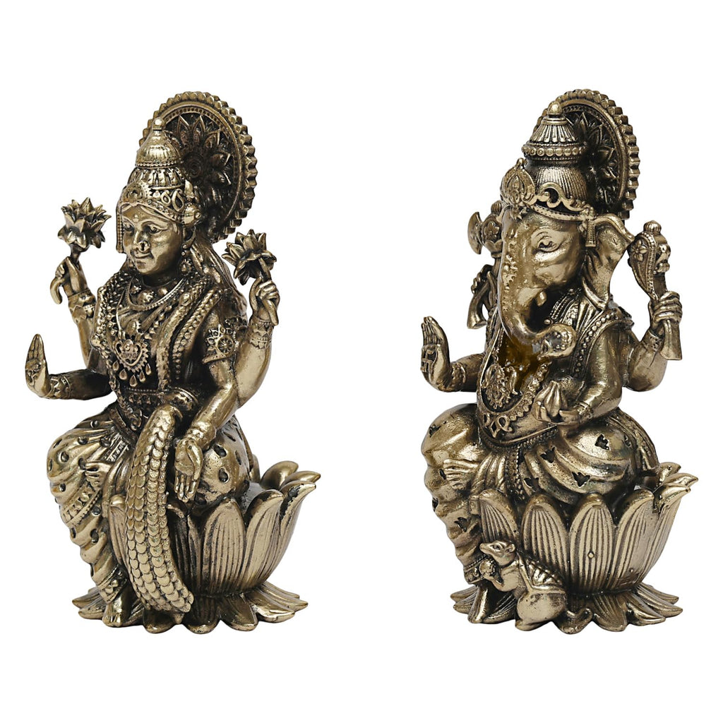 ARTVARKO Fine Brass Laxmi Ganesha Idol Lakshmi Ganesh Murti Statue Pooja Gift and Home Décor (Size 6x5x10 cm)