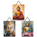 Artvibes Buddha Wooden Wall Haning for Living Room | Spiritual Decor Items | Wall Art Painting For Hall | Wall Paintings | Handcrafted Art | Ethnic Wall Decor | Gift Items (WH_96143N), Set of 3