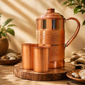 Adoko Pure Copper Water Jug 2 Litre with 2 Copper Glasses (300ml Each) | Ayurvedic Copper Pitcher Set for Drinking & Storage for Health & Wellness