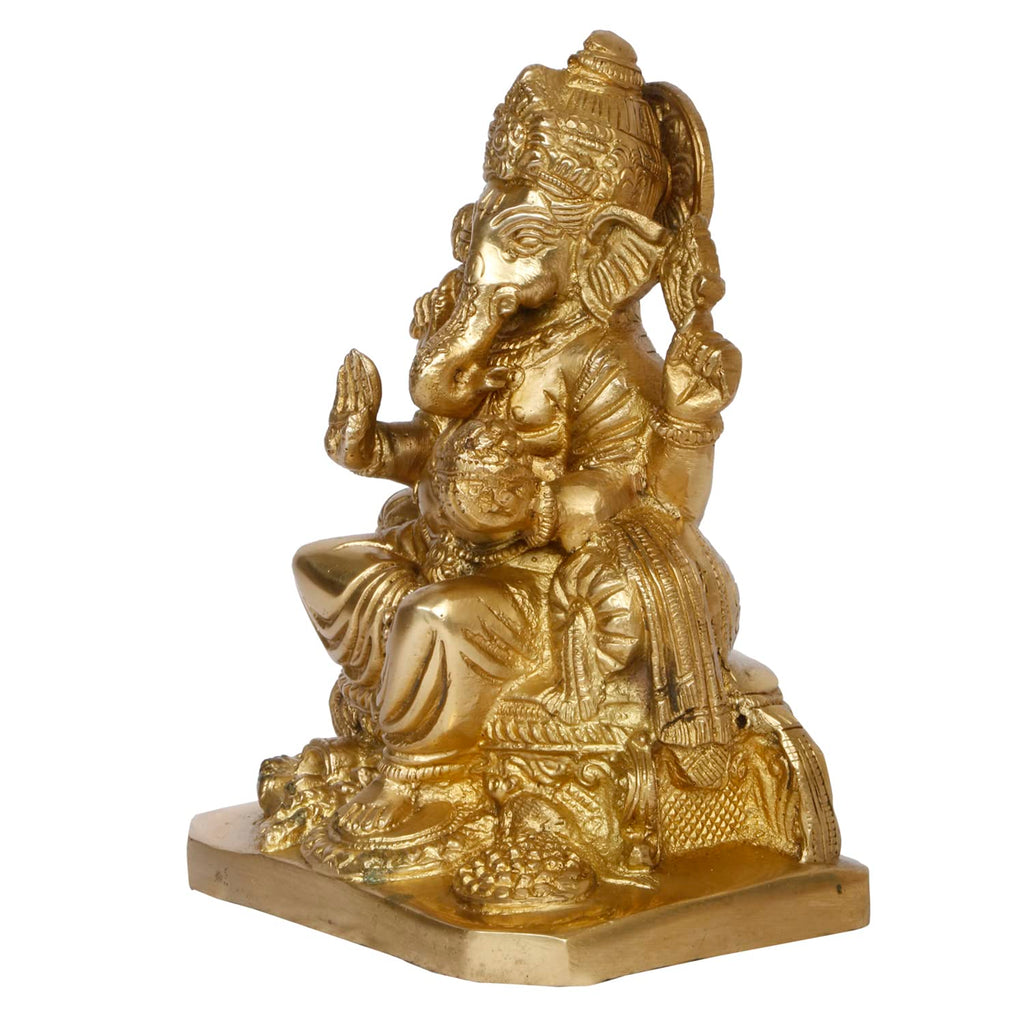 ARTVARKO Brass Ganesh Statue Murti Blessing Ganesha Idol Vinayak Ganpati Sitting Home Entrance Décor Temple Puja Height 6.5 Inch