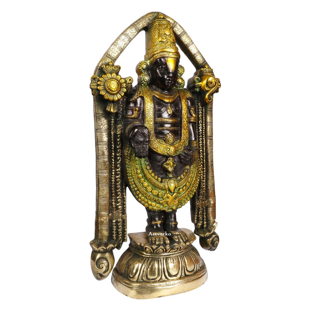 ARTVARKO Lord Venkateshvara as Balaji at Tirupati Brass Sculpture Brown Golden Greenish Finish 23 Inches