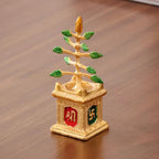 KridayKraft Spiritual Metal Tulsi Pot Decorative Showpiece Figure – Metal Artifical Tulsa ji Plant for Home Temple Accent for Pooja Room, Symbol of Positivity & for Gifting (Golden)
