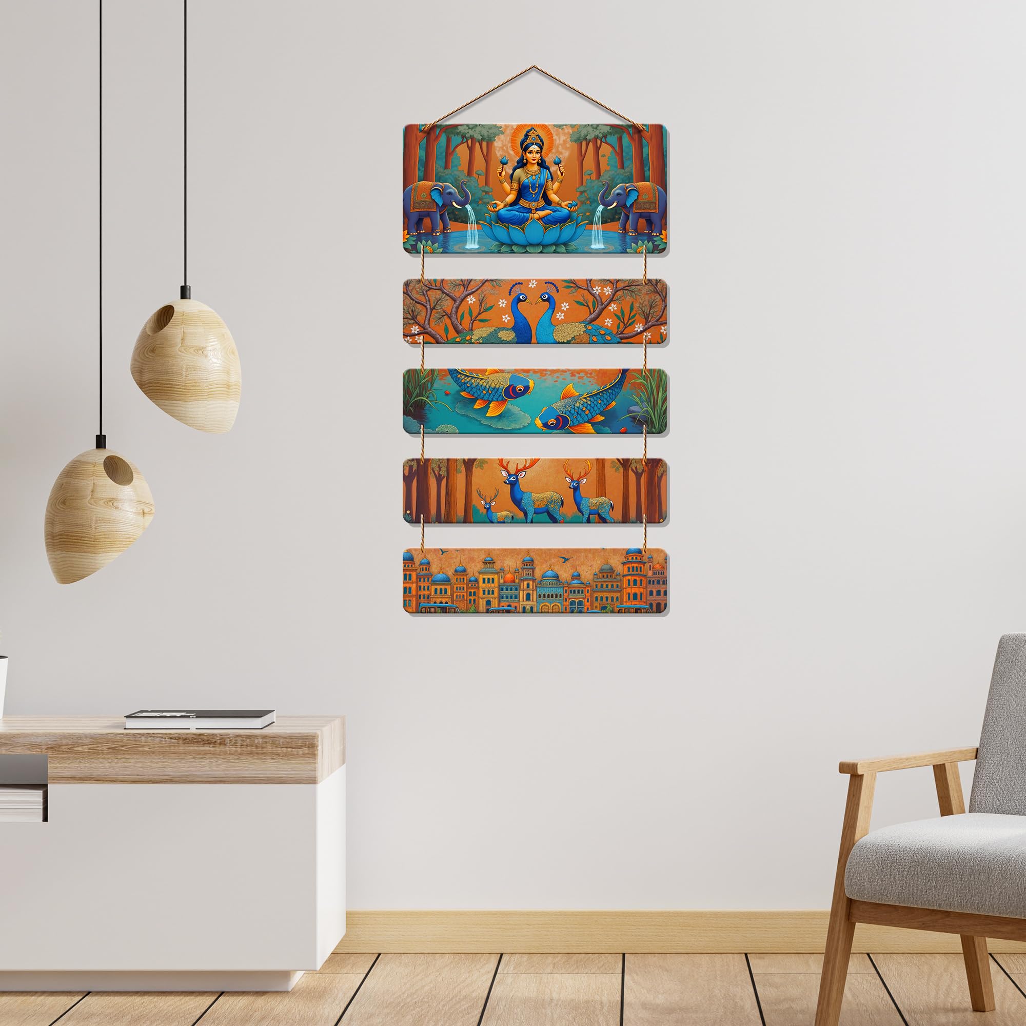 Artvibes Shri Lakshmiji & Divine Nature Wall Hanging Home Decorative Wall Art for Living room | Spiritual Decor Items | Wall Sculpture | Signs & Plaques| Stylish Modern Decor Item | Gift (WH_6730N)