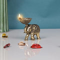 Artvarko Brass Maharaja Elephant Diya Upraised Trunk Vastu Hathi Oil Lamp Good Luck Success Prosperity Gift (Light Weight Small Size 10x4x6 cm)