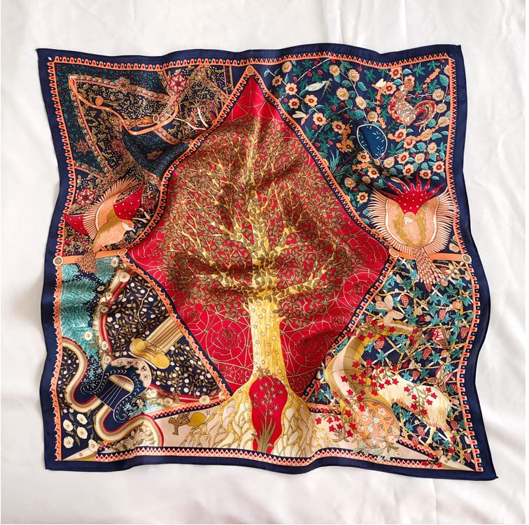 PALAY Satin Scarf Silk Feeling Square 43.5×43.5 In Multicolor Tree Of Life