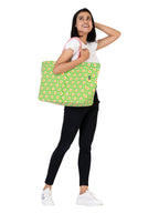 AQVA Stripe Printed Tote Bag for Women | Ladies Casual Handbag for Shopping, Travel with Top & inner Zip Pocket | Versatile Trendy Handbag for College Girls (Chaukon Green)