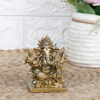 SVARUP Brass Lord Ganesh Ganpati Sitting On Lotus Ganesha Idol for Puja Home Decor Gift Height 3 inch