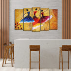 VIBECRAFTS Dancing Women Warli Art 5 Pieces Premium Wall Painting For Home|Office|Living Room|Gift (PTVC5Pcs2_6501)