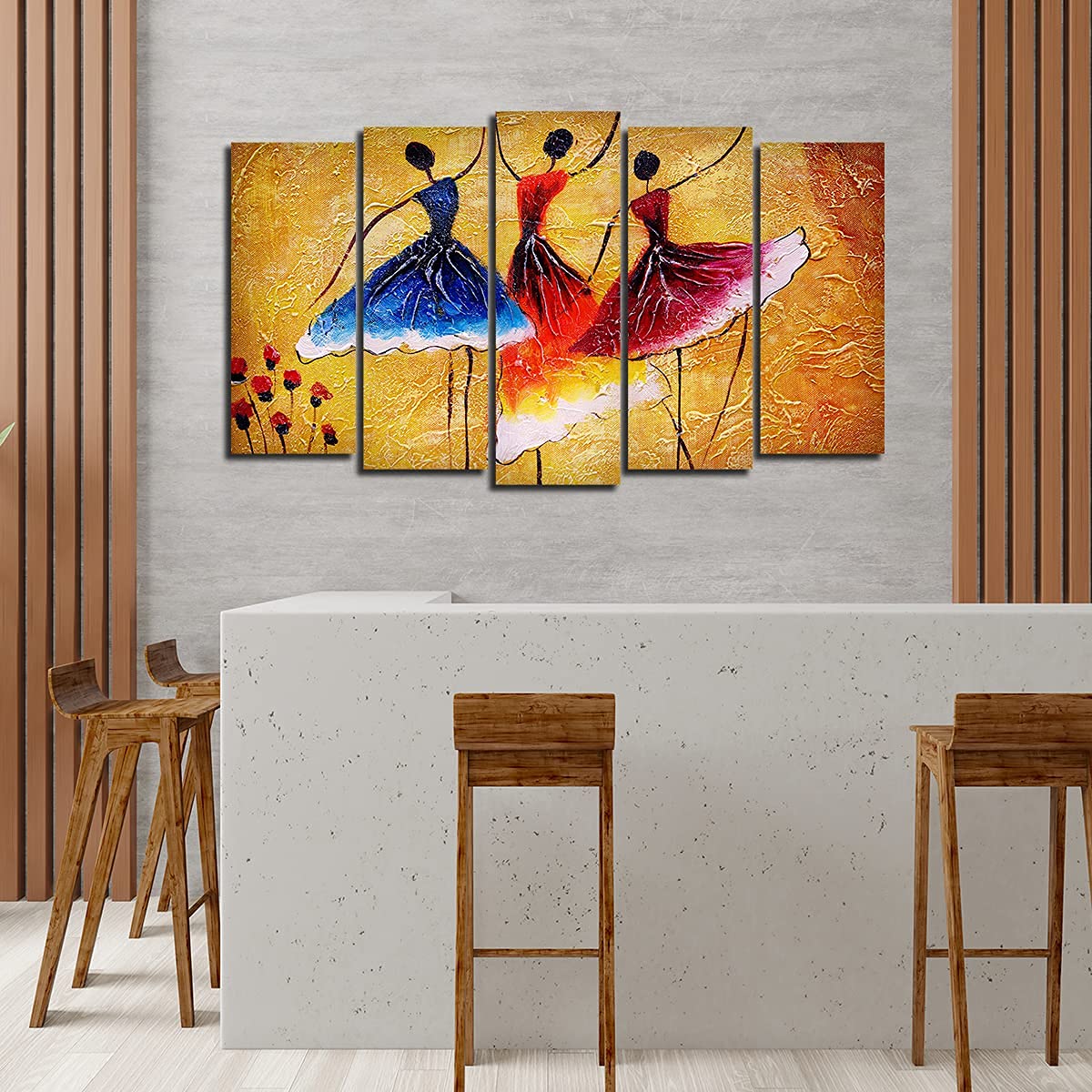 VIBECRAFTS Dancing Women Warli Art 5 Pieces Premium Wall Painting For Home|Office|Living Room|Gift (PTVC5Pcs2_6501)