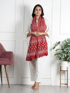 RAI SAHAB Women's Cotton Hand Block Printed Casual Stoles/Scarf(ST-60RED10)