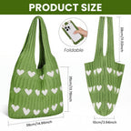 Zibuyu Crochet Heart Tote Bag, Cream Knit With Plush Charm for School