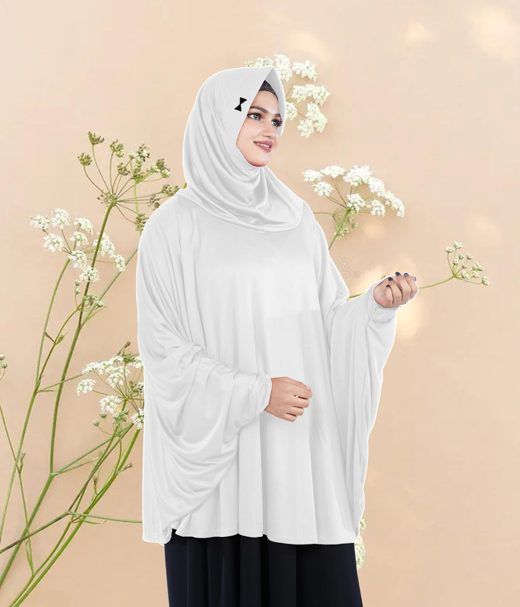 Mehar Hijab's Women's Stylish Hijab Solid Polycotton Feel Good Fabric HANANA Sleeve Hijab Free Size (White)
