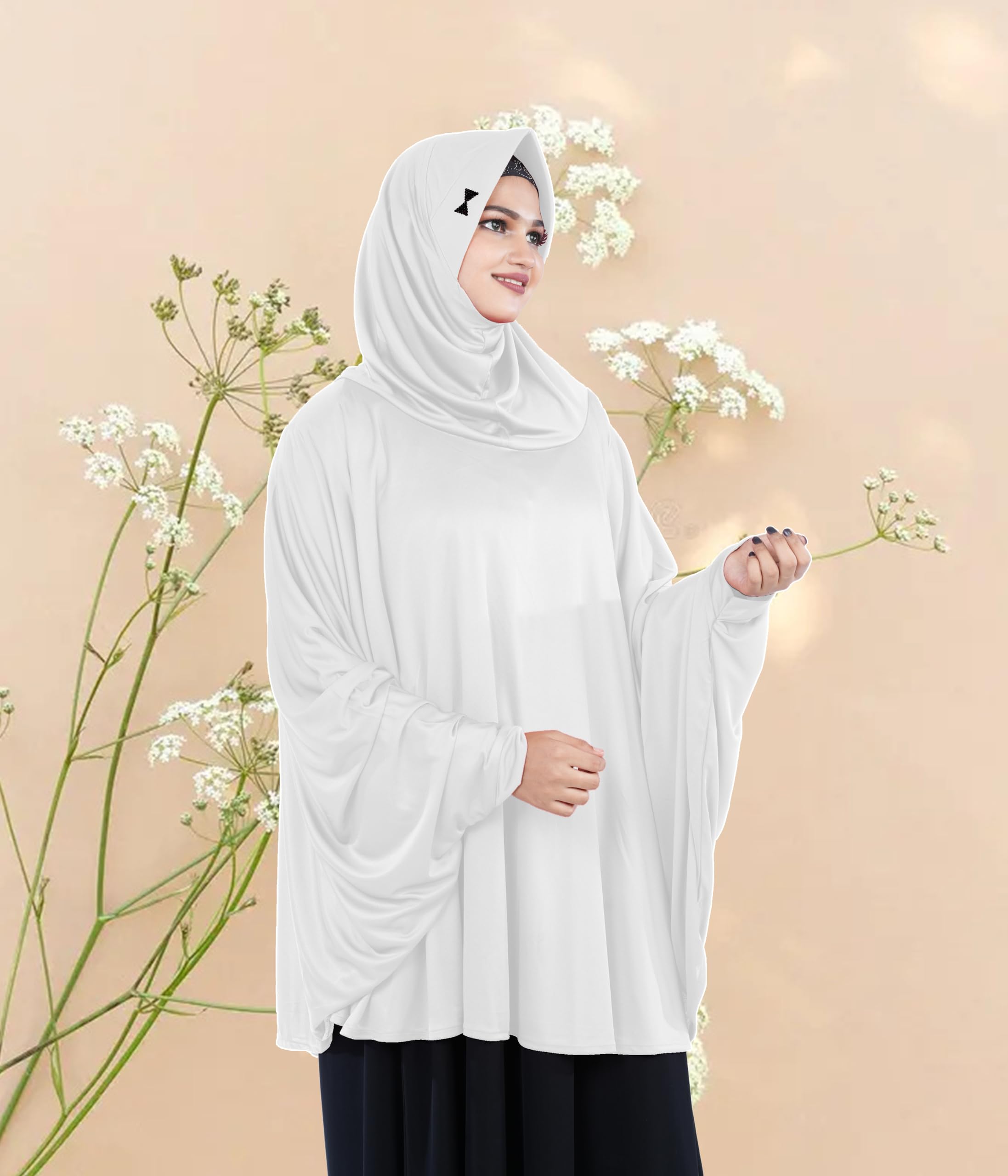 Mehar Hijab's Women's Stylish Hijab Solid Polycotton Feel Good Fabric HANANA Sleeve Hijab Free Size (White)