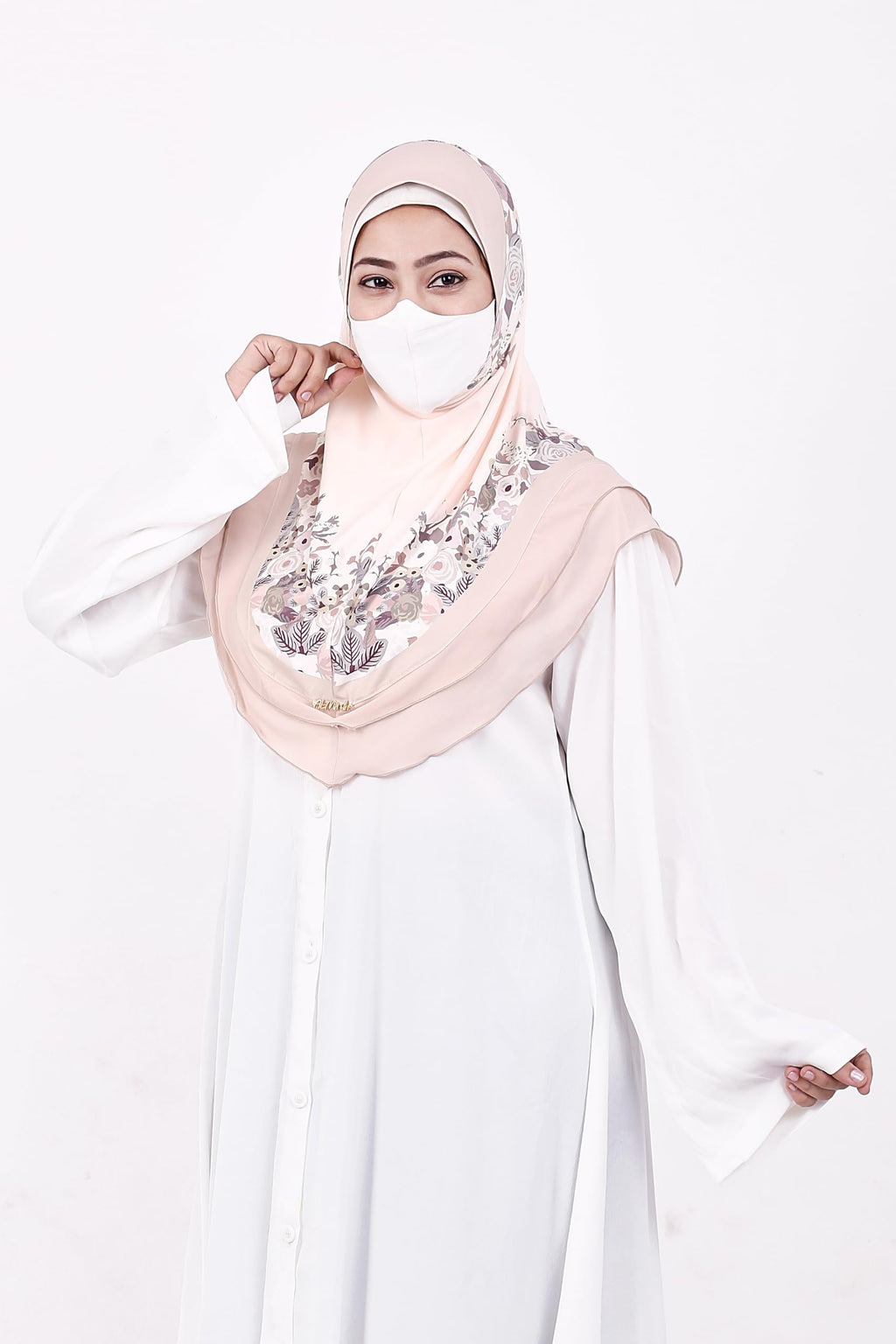 Markaz Hijab Printed Malaysian Instant Hijab for Women | Floral Border Design | Ready to Wear Modest Fashion Headscarf | Elegant Muslimah Style (CREAM, L (30))