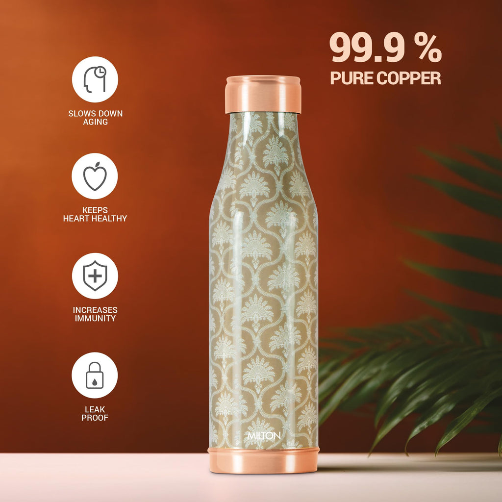 MILTON Copper Charge Design Water Bottle, 850 ml, Royal | Lacquer Coating, Curved bottle | Diwali | Festive | Gifting | Yoga | Home | Kitchen | Vedic