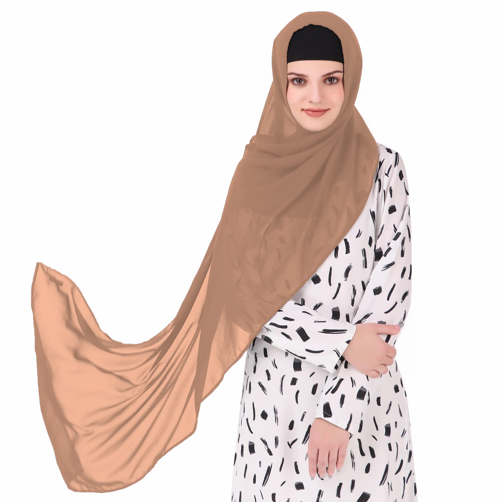 MyBatua Long Hijab in Breathable Soft Georgette large Head Wrap, Wholesale Price, 1pc Scarf HJ-020 (50x180 cm, Pink Tan)