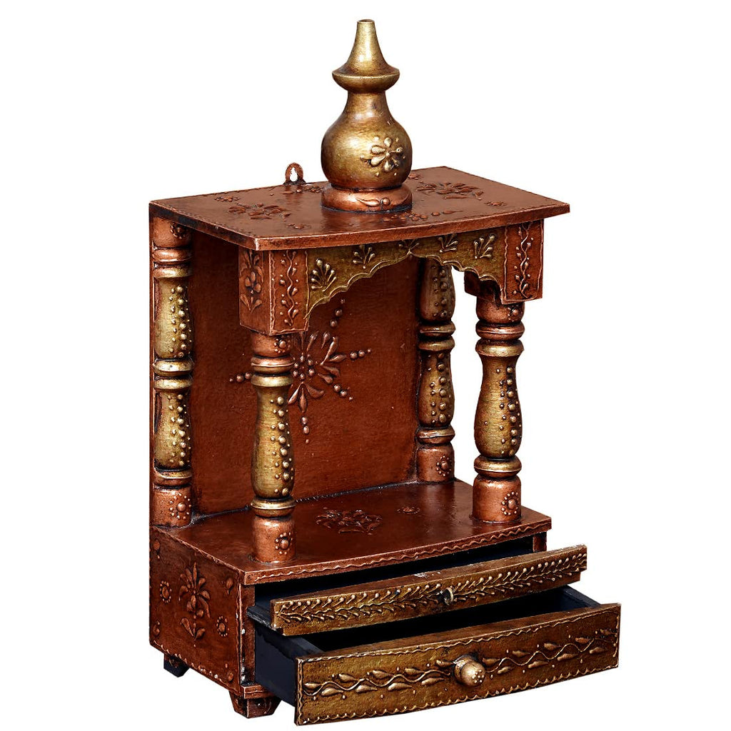 CRAFT TREE Handpainted 16'' Wood Temple for Home | Pooja Mandir for Home and Office | Wall Mounted Temple