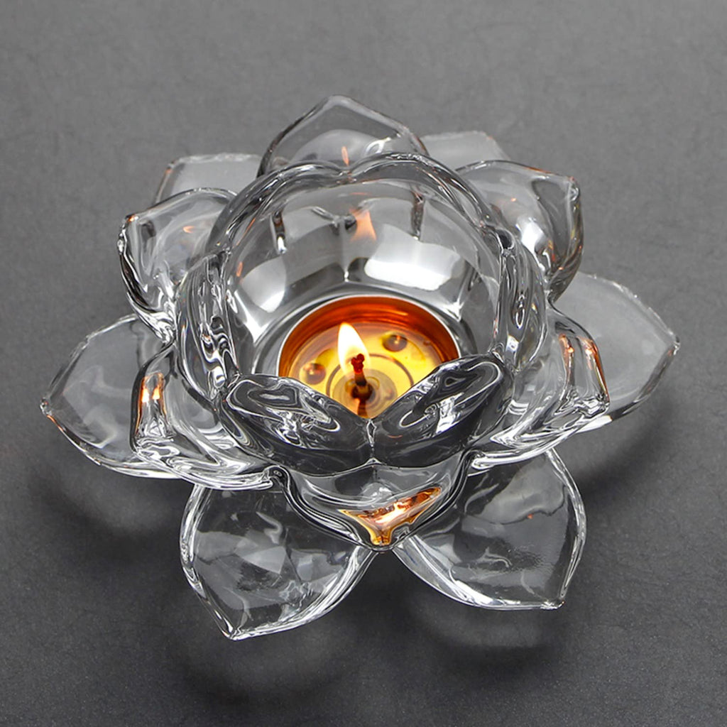 Vilon Italian Premium Exquisite Glass Lotus Flower Tea Light Candle Holder, Perfect for Lighting Decoration, Corporate Gifts,Home Decor and Festival Like Diwali, Christmas or Eid Set of (1)