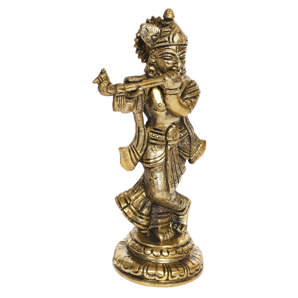 ARTVARKO Brass Krishna Statue Standing Murti Vastu Religious Figurine for Mandir, Living Room, Office Table and Home Décor Gift 6 Inch