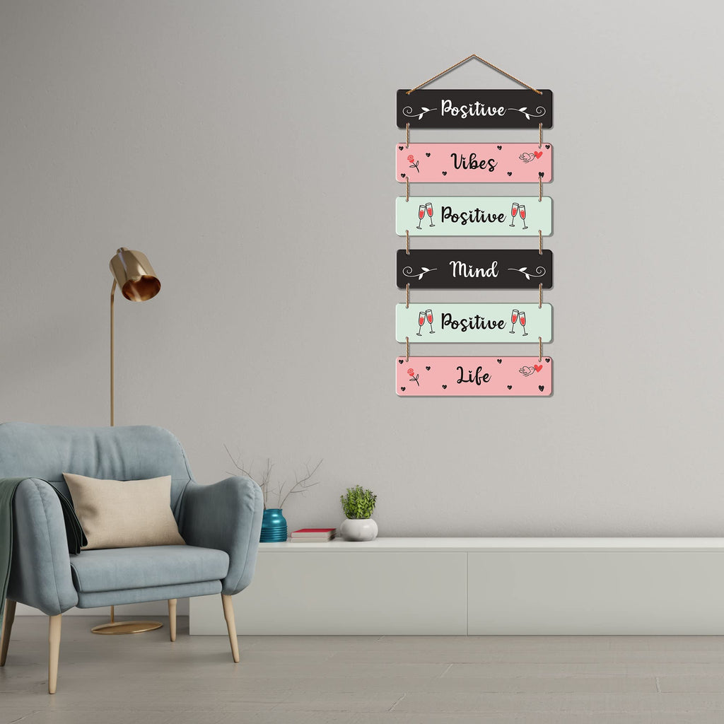 Artvibes Positive Vibes Positive Mind Decorative Wall Hanging Wooden Art | Quotes Decor Item | Wall Illustrations | Office Decor | Inspirational Quotes Wall Art | Mdf Wall Decoration(WH_3243N)
