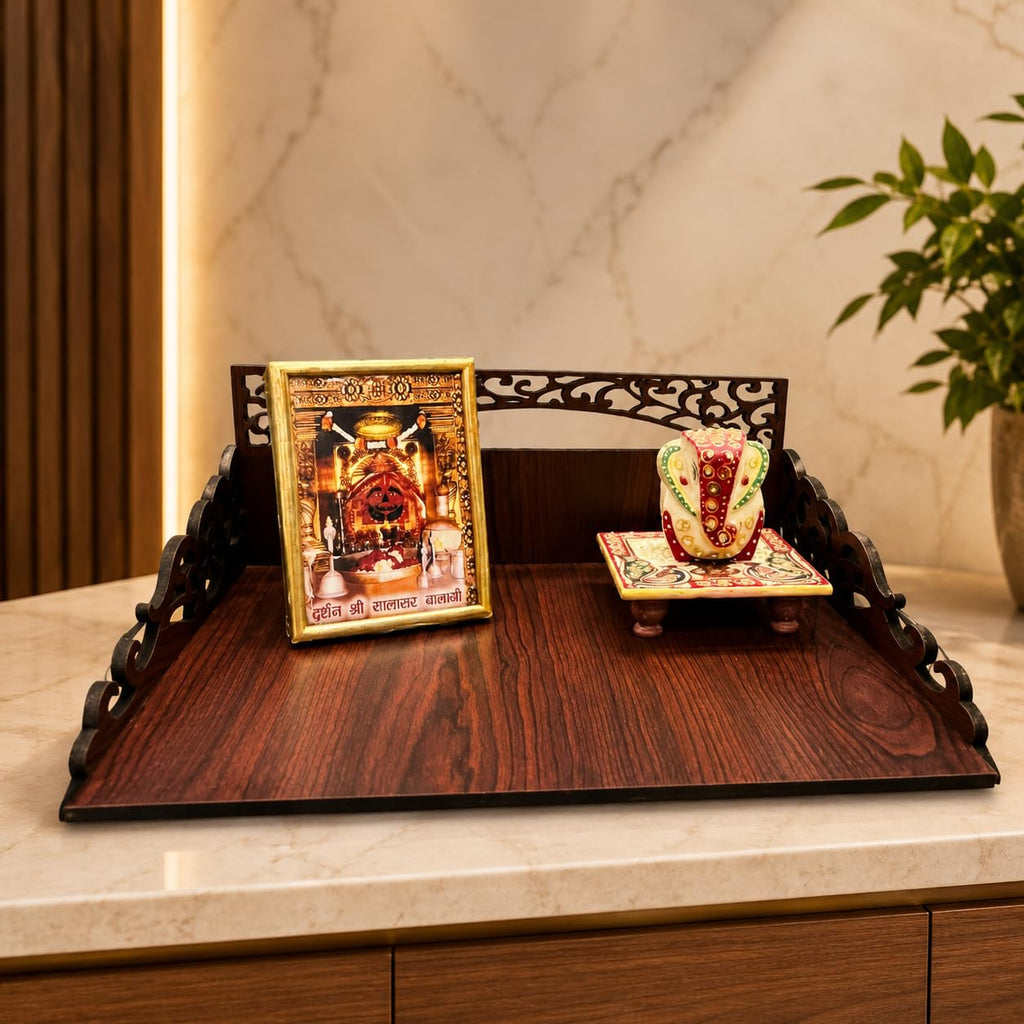 Zesta Wooden Mandir for Home Big Size | DIY Pooja Mandir with LED Spot Light | Devghar Cabinet for Living Room or Office | Wall Mounted Pooja Unit for Home (Brown_Small)