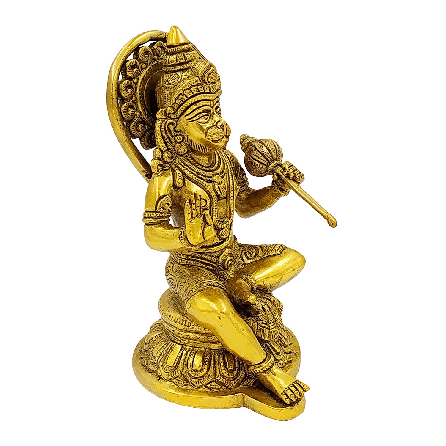 ARTVARKO Brass Lord Hanuman Statue Bajrang Bali Temple Murti Showpiece Pooja Gift Item 8 Inches