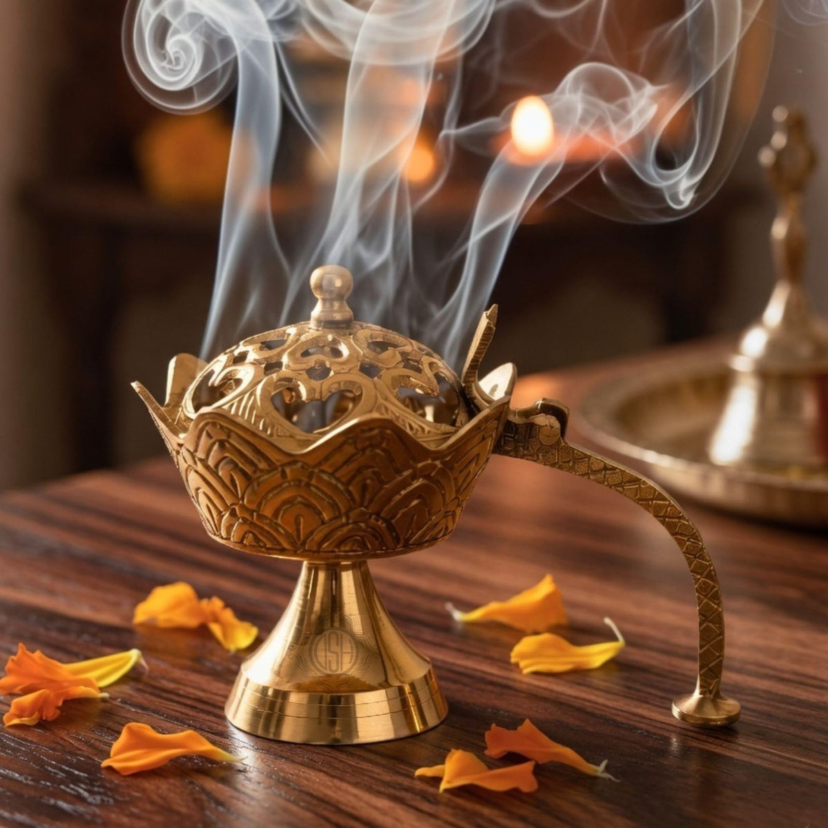 DSH Brass Dhup Dani Dhuna Loban Burner Kapoor Dani Incense Burner Sambrani Holder for Puja Home Decor & Gifting. (Small)