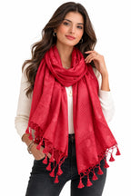ZEN APPAREL Soft Viscose Fabric Jacquard Scarf, Stole, Shawl (Tomato)