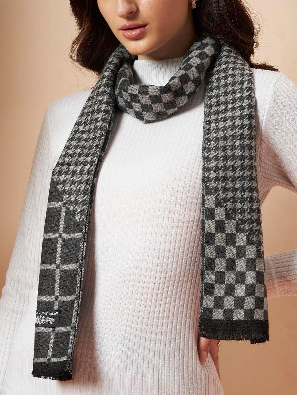 Ravaiyaa - Attitude is everything Reversible Wool Scarves Women Neck Wraps Muffler Winter Wool Scarf (Grey Checks)