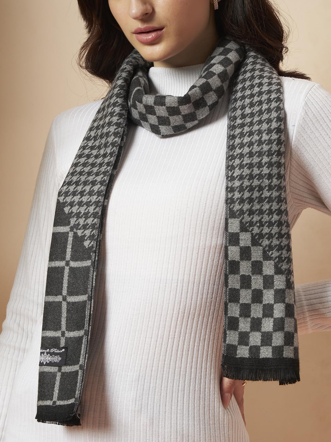 Ravaiyaa - Attitude is everything Reversible Wool Scarves Women Neck Wraps Muffler Winter Wool Scarf (Grey Checks)