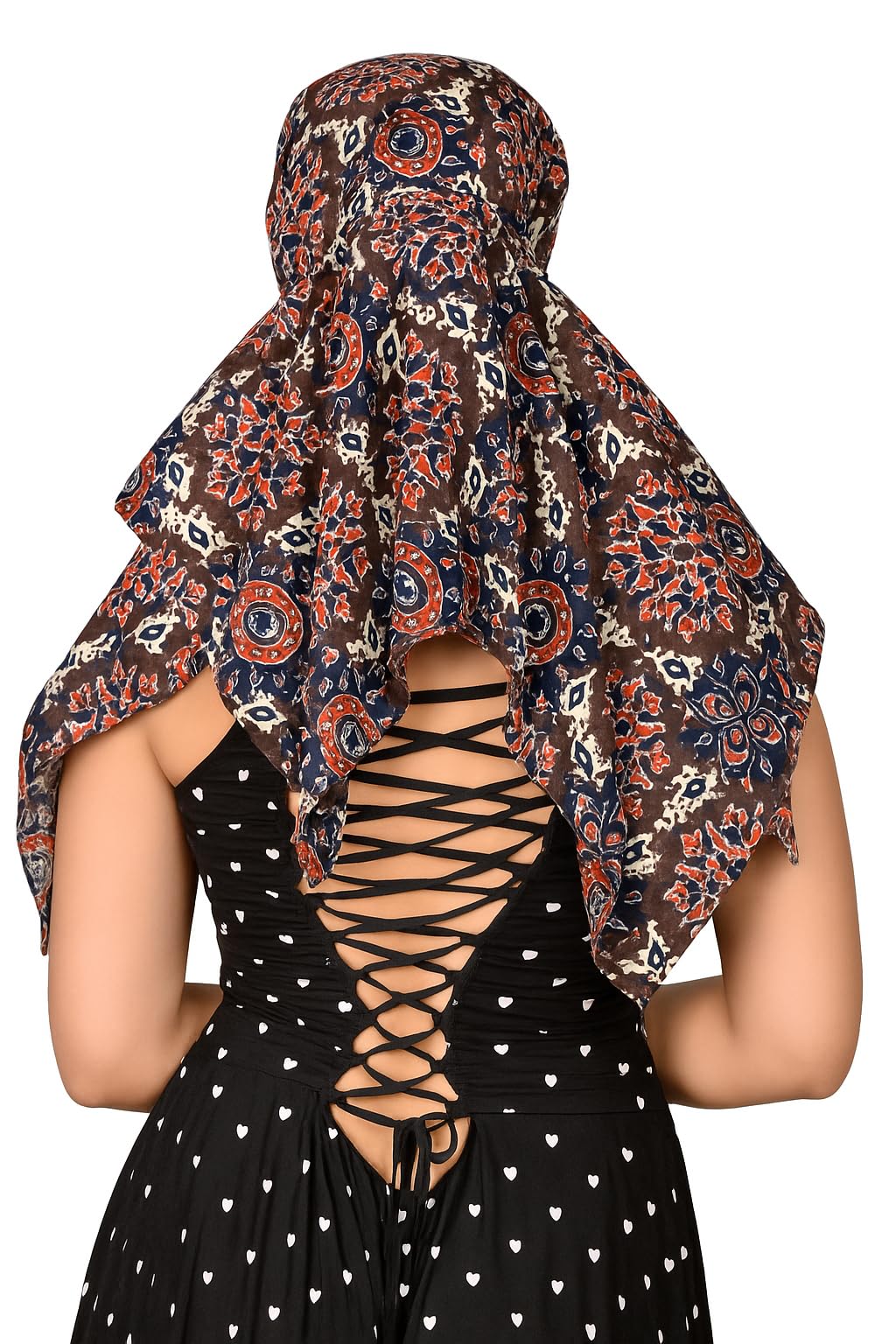 DEEPNYRA - LIVING STYLE Female Cotton Scarf Face Full Covering With Mask Head Hair Wrap Sun Protection For Women Printed Square All Season Wear (BLUECARRY)