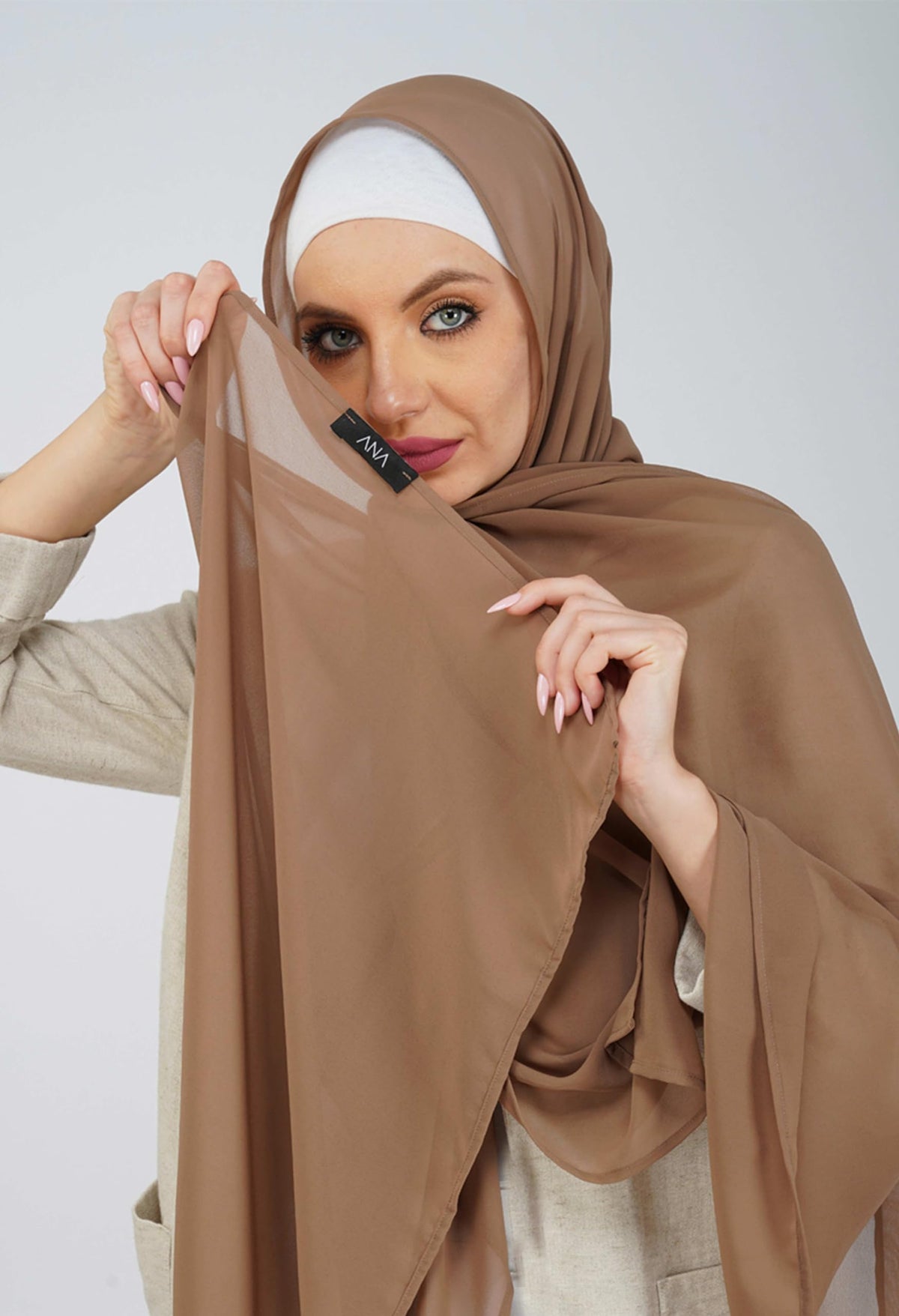 ANA Soft Chiffon Scarf/Stole/Hijab/Dupatta - Soft and Flowy Texture, Solid Pattern, Perfect Blend of Style and Comfort - Elegance for Every Occasion (Taupe)