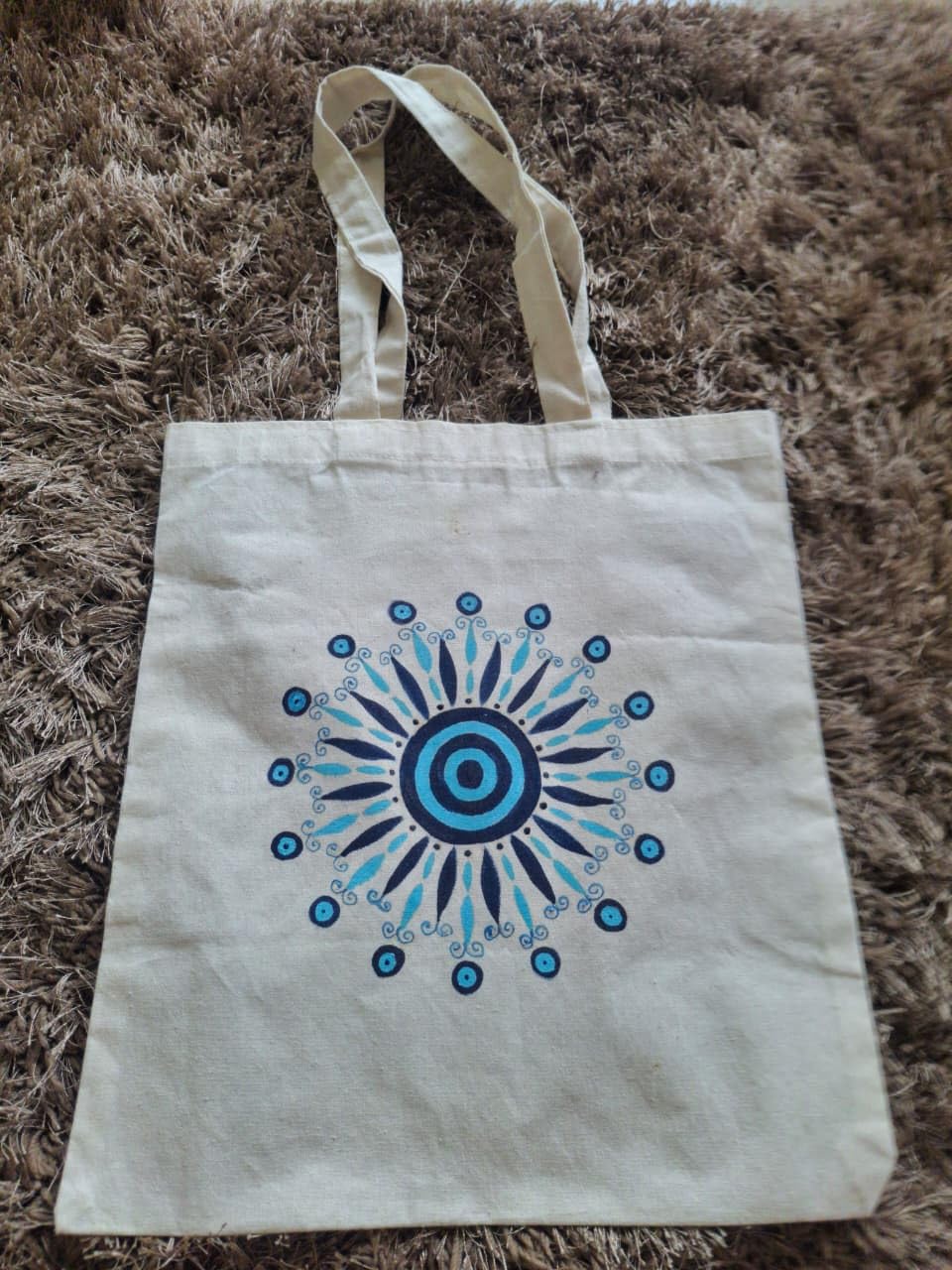 POOJAUVEX Cotton Tote Bag with Blue Mandala Design – Reusable Shoulder Carry Bag for Shopping, Office, College, Travel & Everyday Use