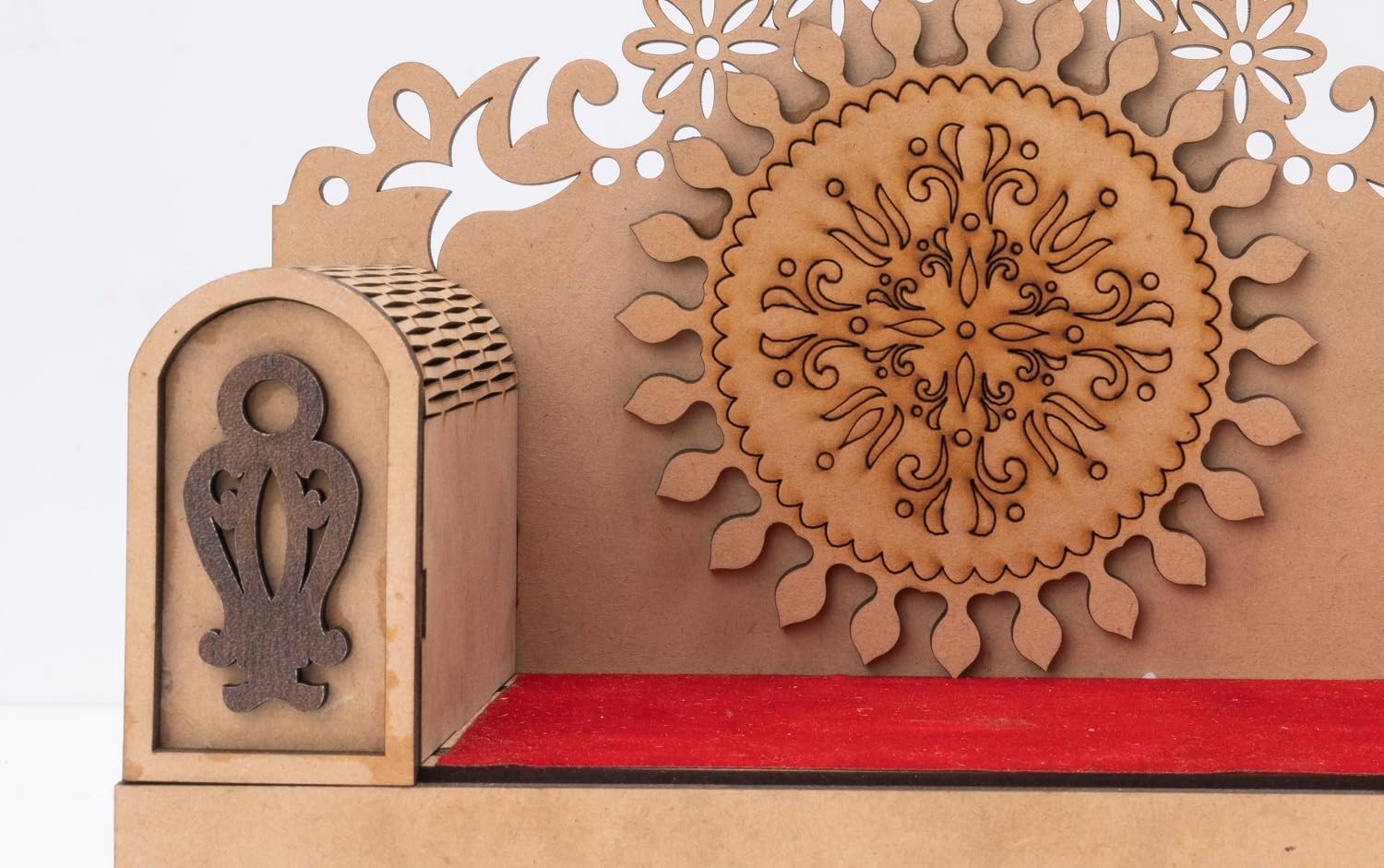 GREECHO Wooden Singhasan Pooja Stand Mandir Art and Craft MDF Plywood Handmade Sinhasan Pooja Mandir, Jhula Stand Throne for Krishna, Ganesha (Singhasan 02)