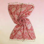 STOLE STUDIO Embellished Leaf Luxurious Viscose Stole Scarf (Beige/Red)