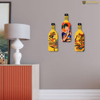 Artvibes Women Guitarist Decor Bottle shaped Wooden Wall Hanging | Graphic Artwork | Door Decoration Items | Paintings For Wall | Wall Art Print | Handcrafted Art | Unique Gift (WH_9518N), Set of 3