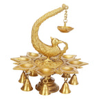 Artvarko Big Brass Parrot Hanging Diya with Bells Traditional Deepak for Puja Diwali Lights Pooja Home Decor Mandir Gift Holder Gold 10 Inches