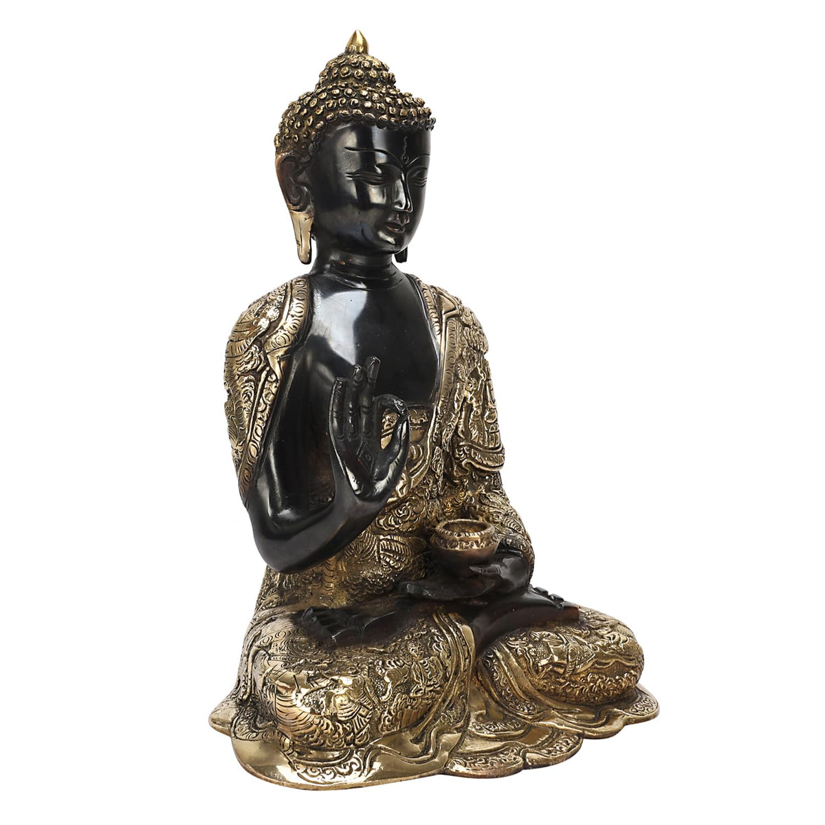 SVARUP Big Brass Buddha Statue Buddhist Figurine, Buddhism Decor, Feng Shui Home Décor Showpiece Height 12 Inch