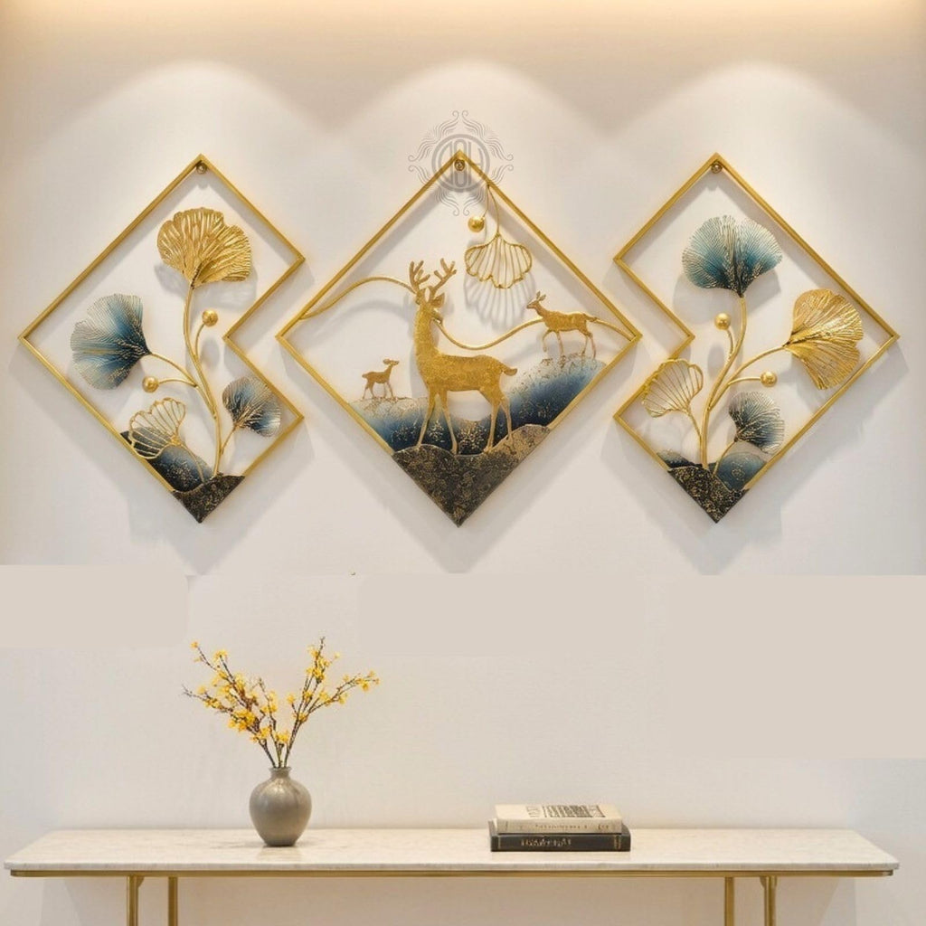 DSH CRAFTING YOUR CURIOSITY Dsh Metal Wall Decor Deer Wall Hanging For Decoration (Dear-Blu-3P)(Multi)