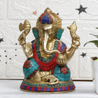 ARTVARKO Brass Ganesha Ganesh Idol for Home Office Success Entrance Decor Pooja Good Luck Gift 8 Inch