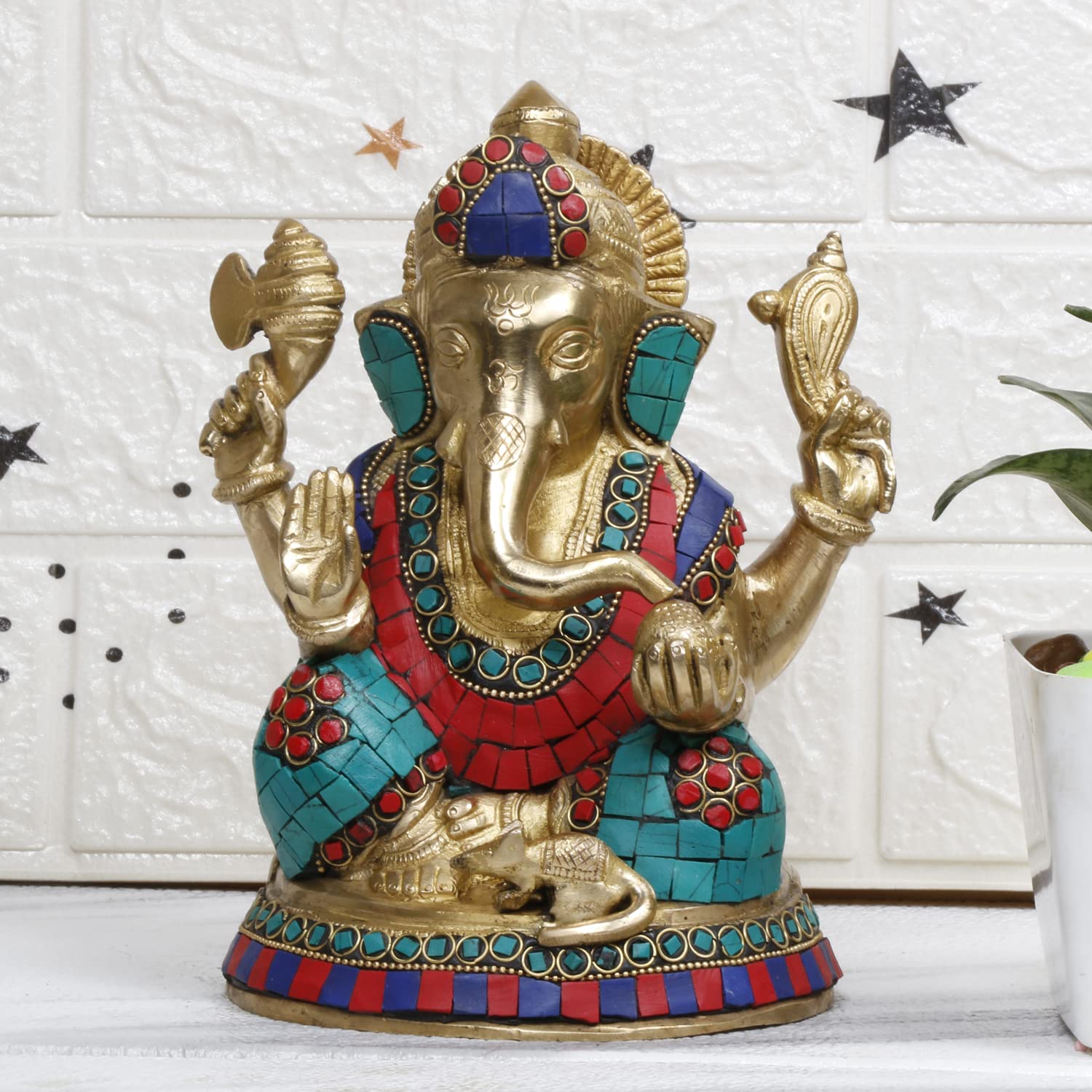 ARTVARKO Brass Ganesha Ganesh Idol for Home Office Success Entrance Decor Pooja Good Luck Gift 8 Inch